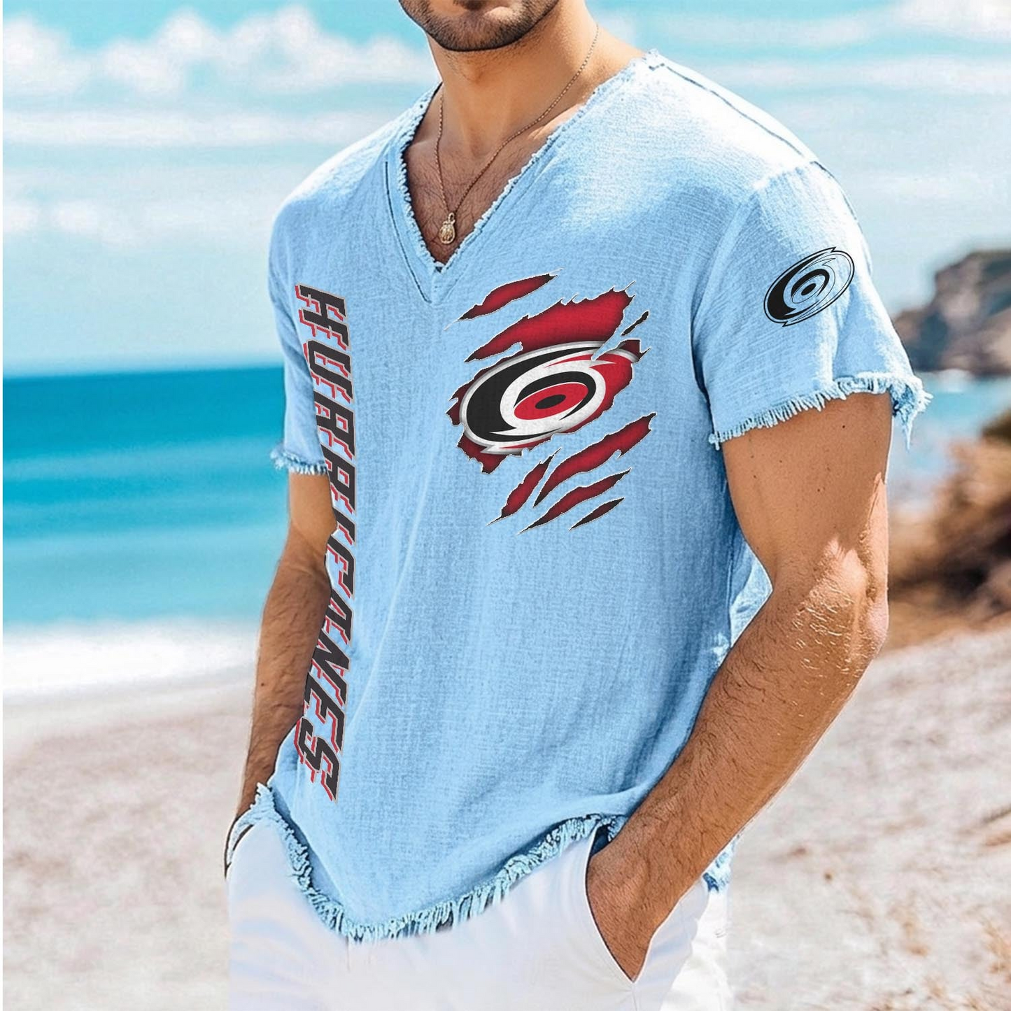 CAR x NHL V-Neck Linen Beach Shirt 1905 DatND DVT