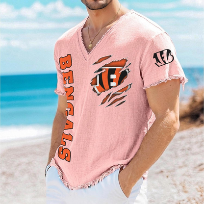 CIN x NFL V-Neck Linen Beach Shirt 1905 DatND DVT