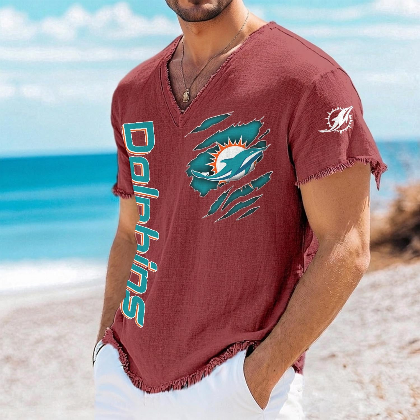 MIA x NFL V-Neck Linen Beach Shirt 1905 DatND DVT