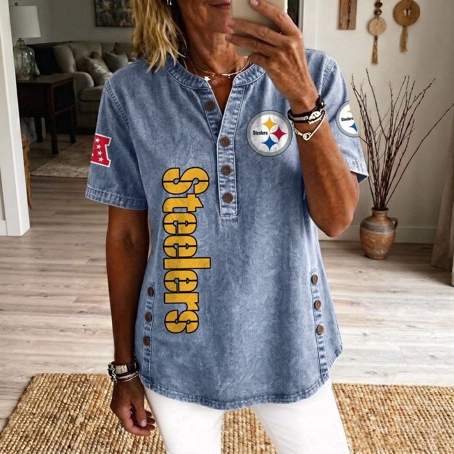PIT x NFL Women’???s Denim Casual Tops DATND LBN 190526