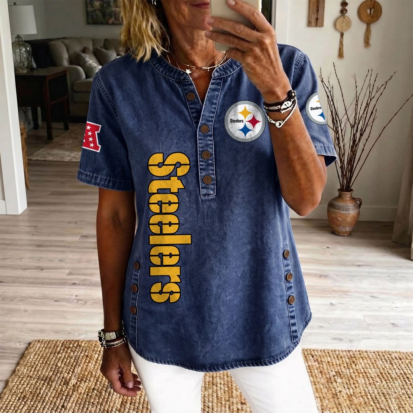 PIT x NFL Women’???s Denim Casual Tops DATND LBN 190526