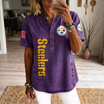 PIT x NFL Women’???s Denim Casual Tops DATND LBN 190526