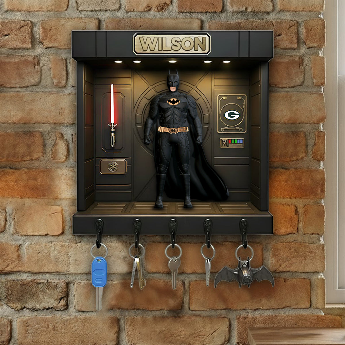 PREMIUM NFL GB X BATMAN Wood Key Hanger - Personalized Gifts For Cosmic Lovers NDT NHM