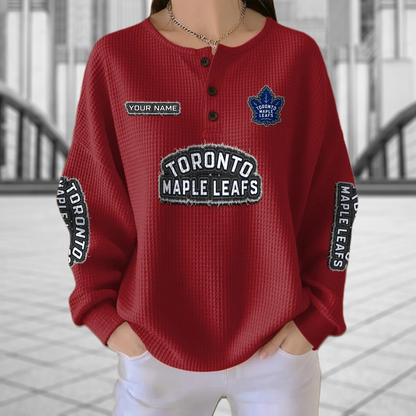 TOR x NHL Personalized Waffle Knit Henley Sweatshirt 2005 DatND DVT
