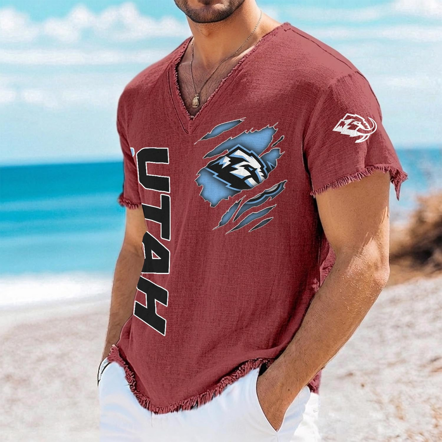 UTA x NHL V-Neck Linen Beach Shirt 1905 DatND DVT